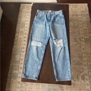 Blue Straight Leg Distressed Jeans